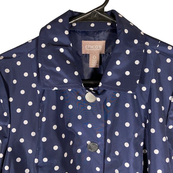 Chicos Women’s Size 0 Small Navy Blue Polka Dot Buttoned Jacket Blazer Outdoor - Picture 5 of 8